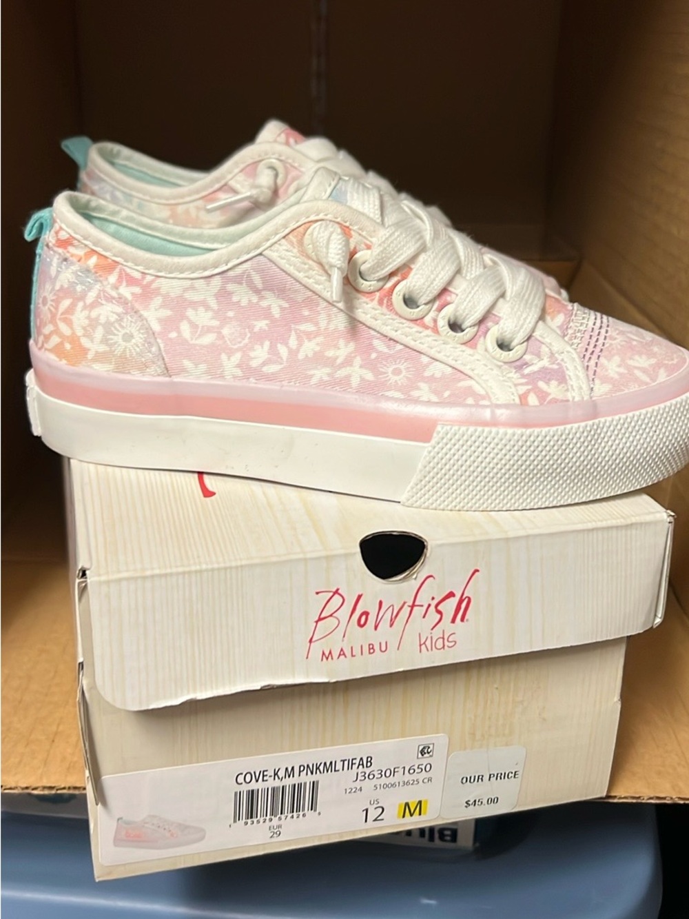 Malibu Floral No-Tie Girl Sneakers in Pastel Mint and Pink Size 12